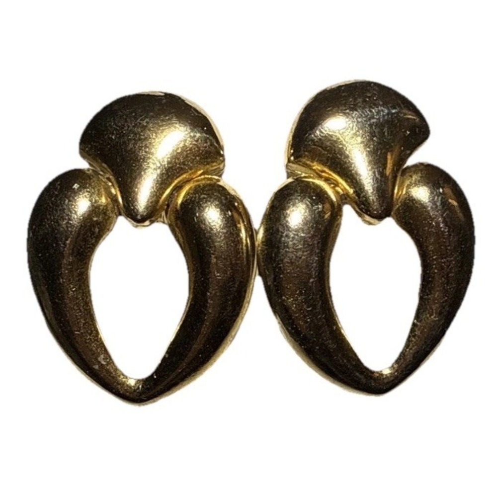 Vintage‎ Gold Tone Clip On Door Knocker Earrings J19-25